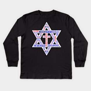 Isaiah 53-5 Word Cloud Messianic Star David Crucifix Kids Long Sleeve T-Shirt